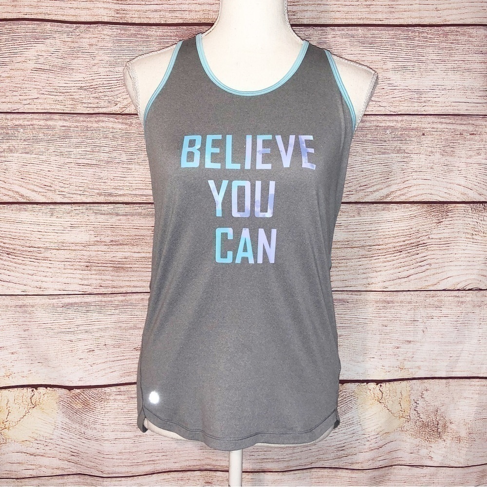 ATHLETA Girl Grey and Blue Believe you can” Tank Size XL (14)